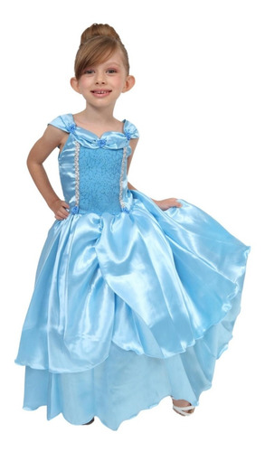 Vestido Infantil Fantasia Princesa Azul Cinderela Cristal